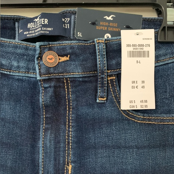 NEW HOLLISTER HIGH-RISE DARK WASH SUPER SKINNY JEANS SIZE:5 Long - Picture 8 of 10